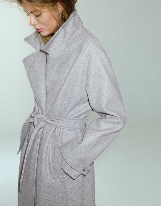 Pull&Bear manteau long ceinturé gris moyen, 3 de 7