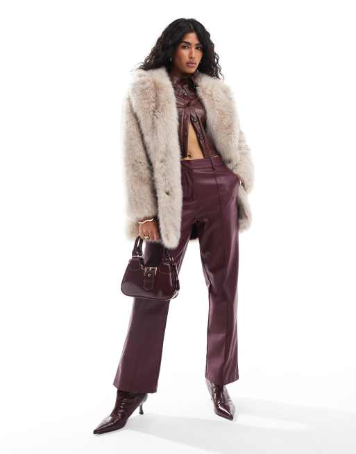 Pull&Bear - Manteau mi-long en fausse fourrure - Marron vison