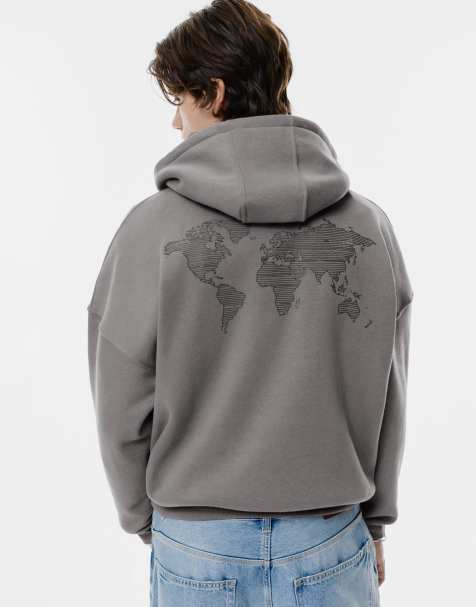 Pull&Bear - Map - Felpa con cappuccio grigia - view 1