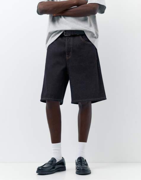 Pull&Bear – Marinblå, baggy bermudashorts i denim med avslappnad passform - view 1