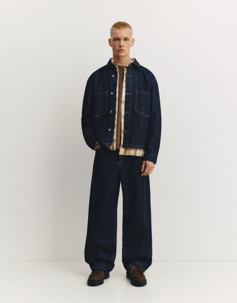 Pull&Bear – Marinblå, baggy jeans med dekorativ söm - view 1