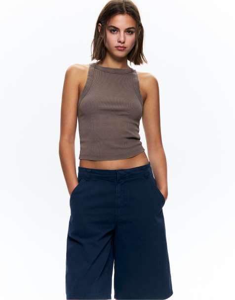 Pull&Bear – Marinblå bermudashorts i chinomodell - view 1