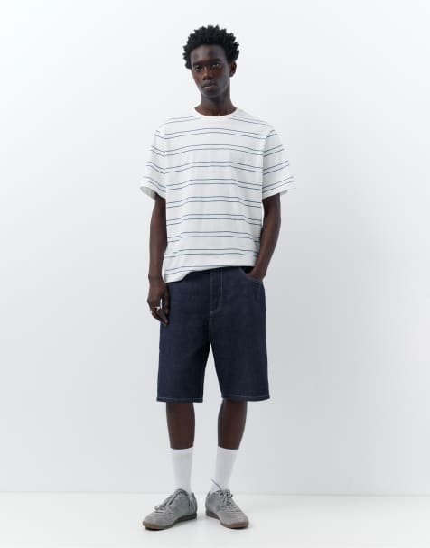 Pull&Bear – Marinblå bermudashorts i denim med baggystil - view 1