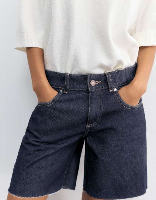 Pull&Bear – Marinblå bermudashorts i denim med låg midja, 3 av 4
