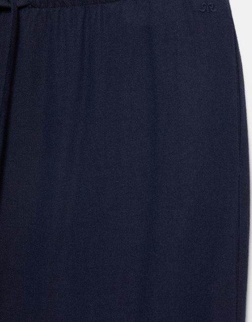 Pull&Bear – Marinblå byxor i viskos och linnemix med volym, 7 av 7