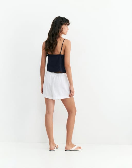 Pull&Bear – Marinblå crop top med spetskant, 2 av 4