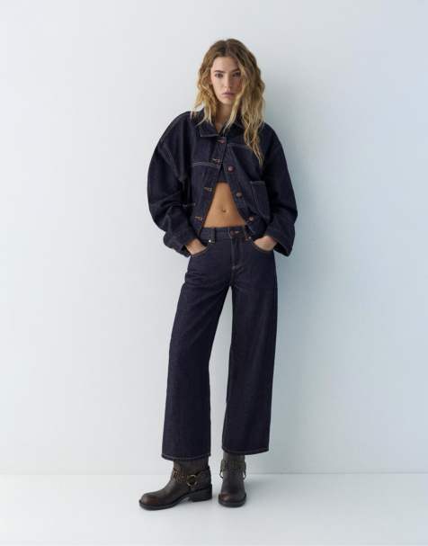 Pull&Bear – Marinblå culotte-jeans med låg midja - view 1