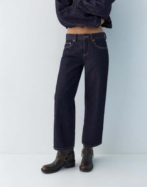Pull&Bear – Marinblå culotte-jeans med låg midja, 3 av 4