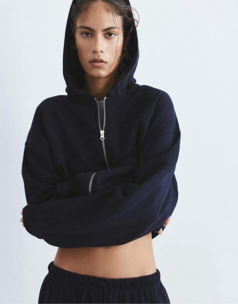 Pull&Bear – Marinblå huvtröja med dragkedja - view 1