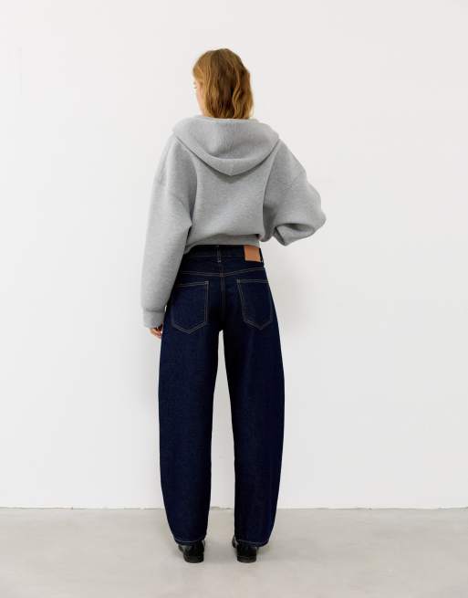 Pull&Bear – Marinblå jeans med barrelben och låg midja, 4 av 7