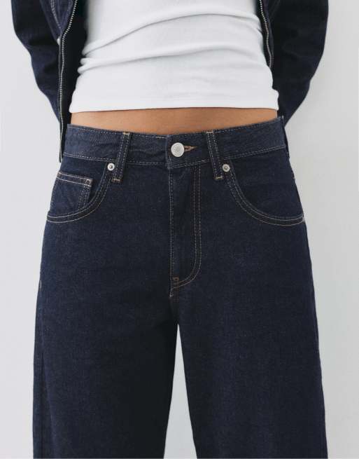 Pull&Bear – Marinblå jeans med barrelben och låg midja, 7 av 7
