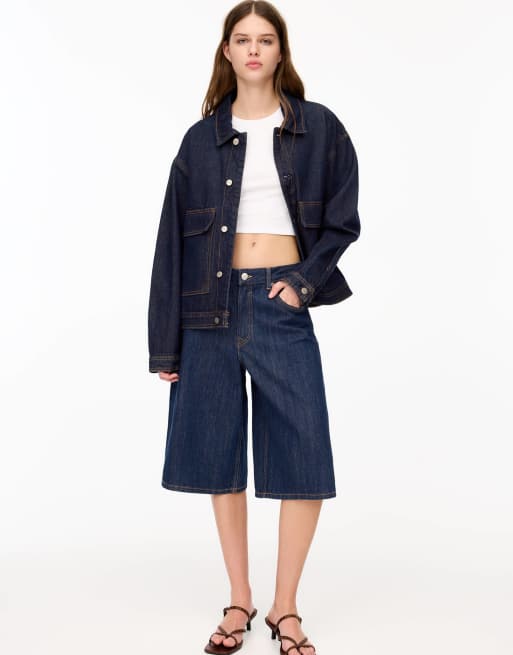 Pull&Bear – Marinblå jeansshorts