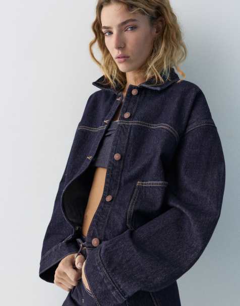 Pull&Bear – Marinblå jeansskjorta med boxig passform - view 1