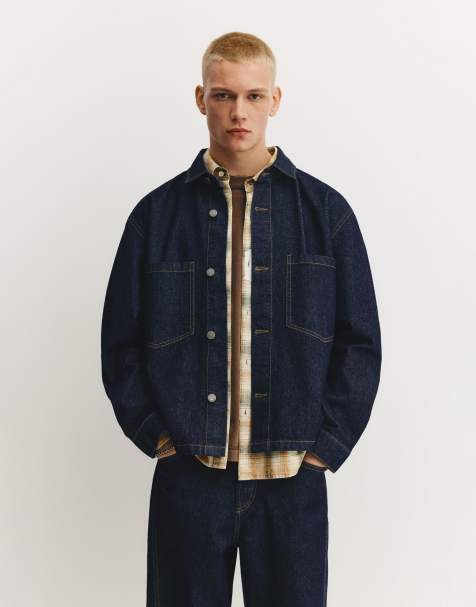 Pull&Bear – Marinblå jeansskjorta med fickor - view 1
