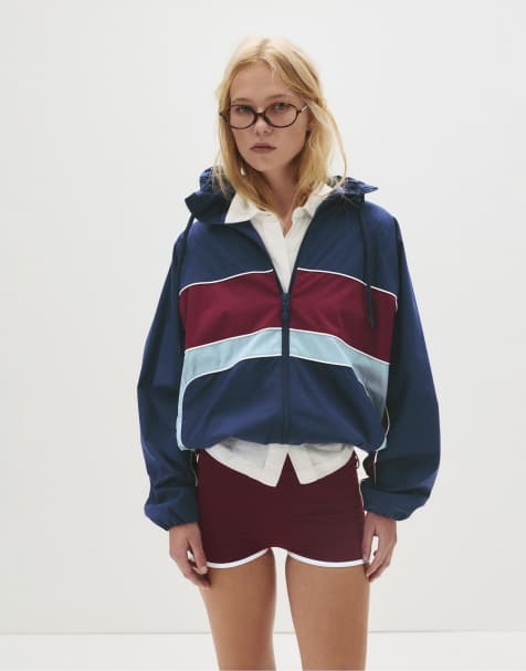 Pull&Bear – Marinblå lätt jacka med kontrastpanel - view 1