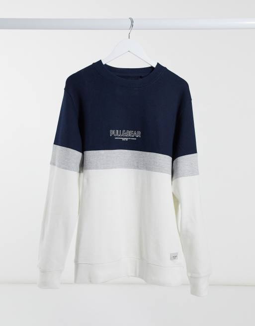Pull&Bear – Marinblå och grå tröja med collegestil