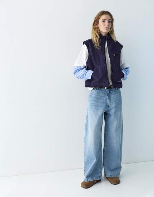 Pull&Bear – Marinblå, quiltad väst, 2 av 4