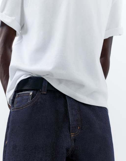 Pull&Bear – Marinblå selvedge-jeans med raka ben, 4 av 4