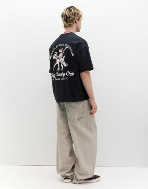 Pull&Bear – Marinblå t-shirt med Långben-tryck - view 1