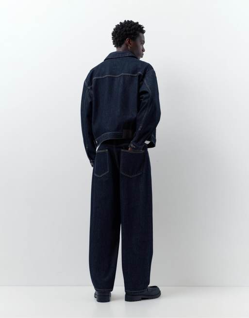 Pull&Bear – Marinblå truckerjacka i denim, 3 av 4