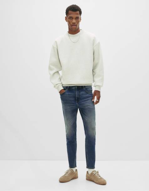 Pull&Bear – Marinblå, tvättade jeans med morotspassform - view 1