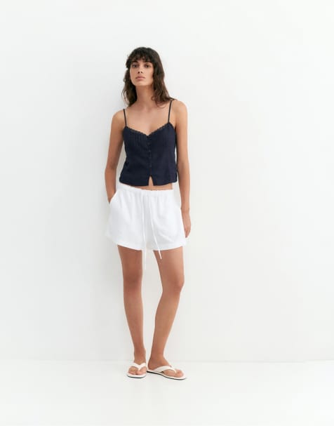 Pull&Bear – Marinblått set i spets och linnemix - view 1