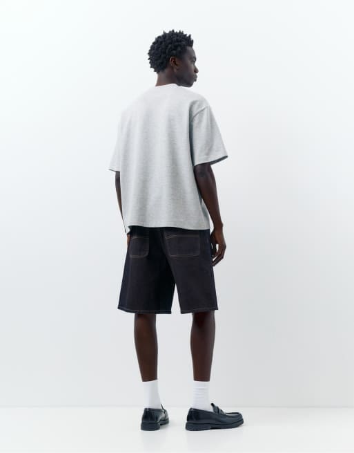 Pull&Bear - Marineblå baggy bermudashorts i denim med afslappet pasform, 3 af 4