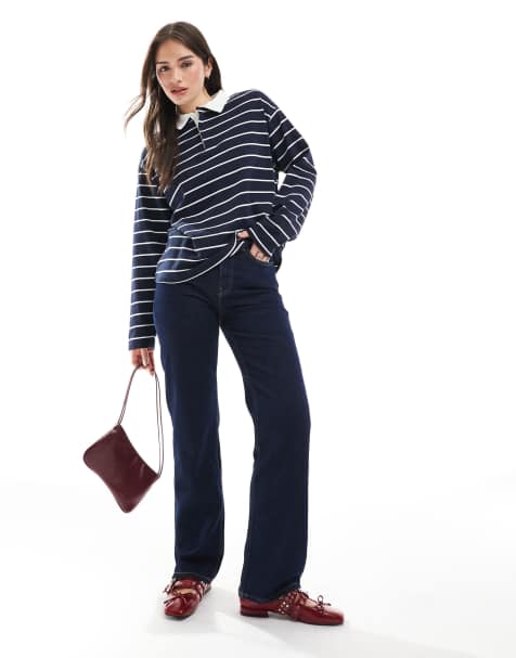 Pull&Bear - Marineblå rugby-top med lange ærmer og striber - view 1