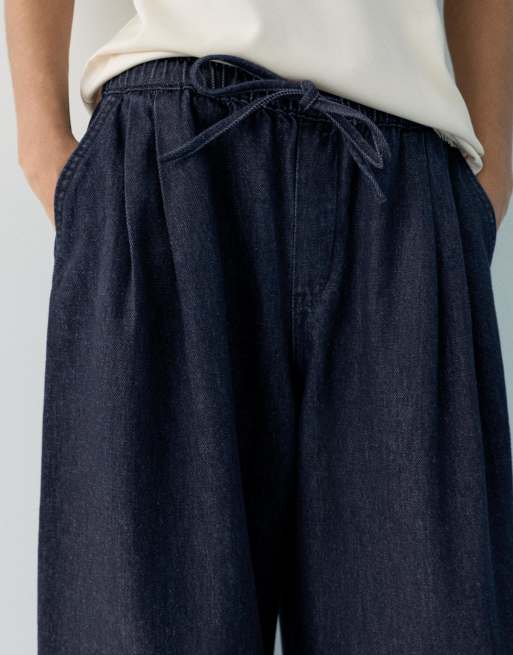 Pull&Bear - Marineblå Sarouel-jeansbukser, 2 af 4