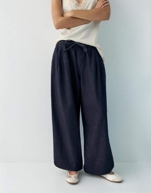 Pull&Bear - Marineblå Sarouel-jeansbukser, 3 af 4