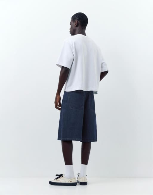 Pull&Bear - Marineblå skater-bermudashorts i denim, 3 af 4