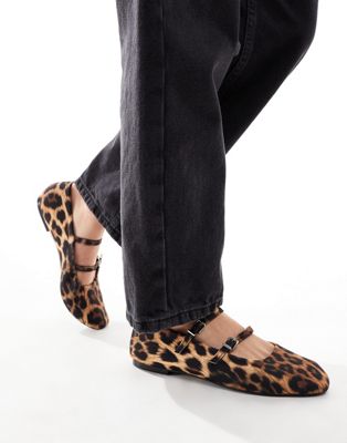 Pull & Bear Mary Jane Ballet Flats In Leopard-brown
