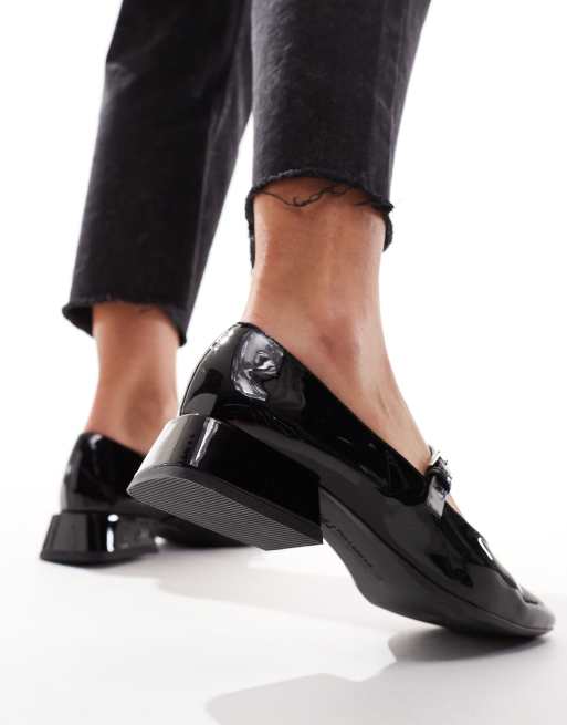 Pull&Bear mary jane block heel shoes in patent black ASOS
