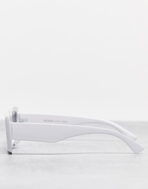 Pull&Bear – Masywne prostokątne okulary przeciwsłoneczne w białym kolorze , 4 z 4