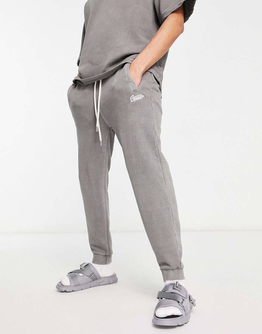 Pull & Bear matching washed sweatpants in gray-Grey
