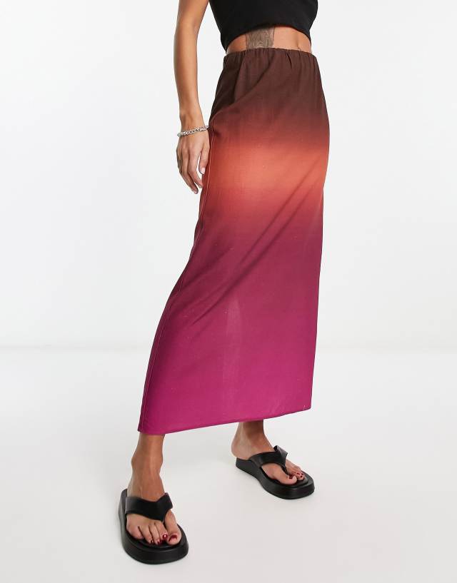 Pull&Bear maxi column skirt in brown ombre