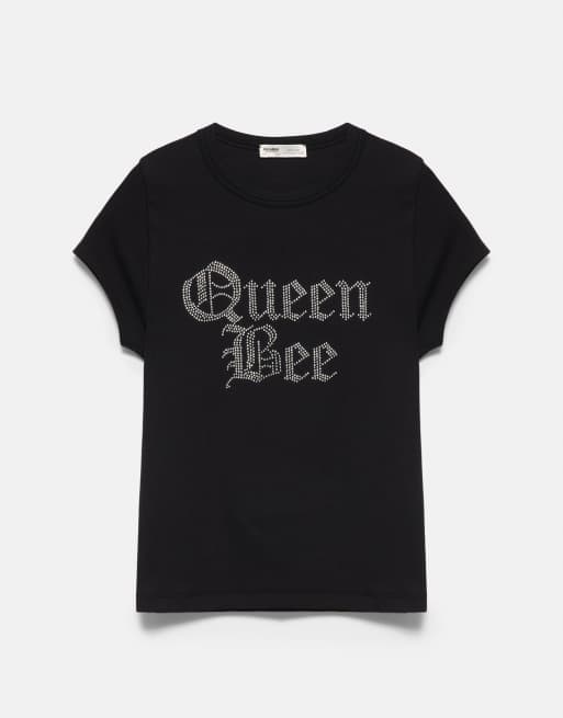 Pull&Bear Mean girls queen bee T-shirt nero slavato, 5 di 7