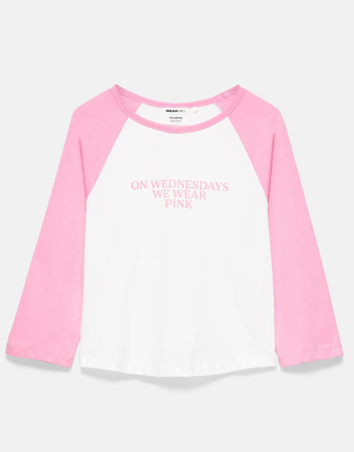 Pull&Bear Mean Girls T-shirt con maniche raglan in ice, 5 di 7