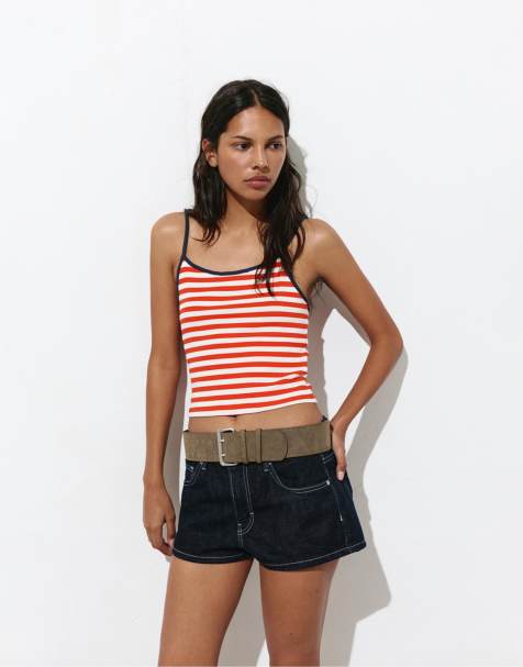 Pull&Bear – Mehrfarbig gestreiftes Oberteil mit Riemchen-Trägern - view 1