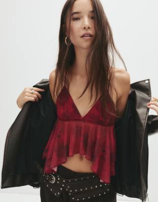Pull & Bear - Mehrfarbiges Trägeroberteil mit Print-Bunt