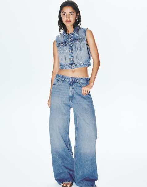 Pull&Bear – Mellanblå, baggy jeans med medelhög midja - view 1