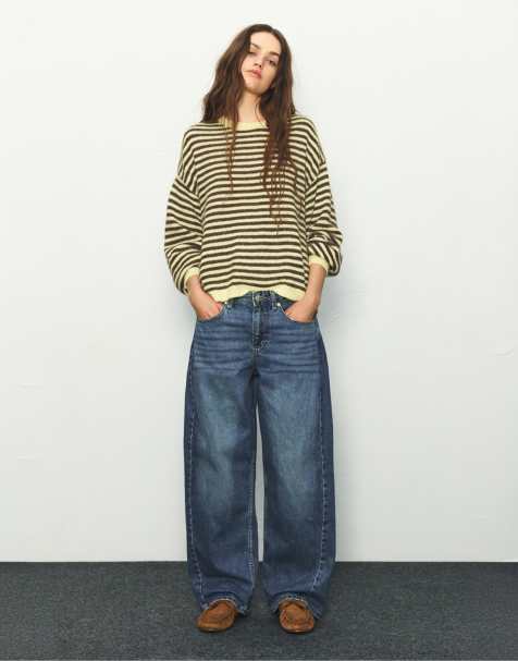 Pull&Bear – Mellanblå barreljeans med låg midja - view 1