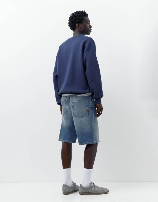 Pull&Bear – Mellanblå bermudashorts i denim med baggystil, 2 av 4