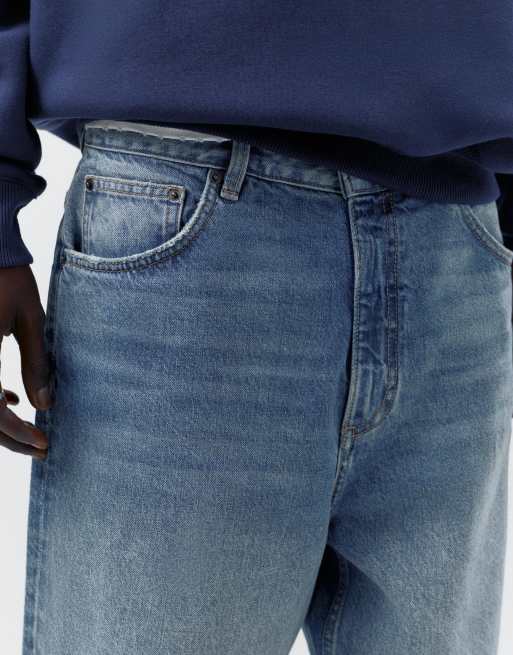 Pull&Bear – Mellanblå bermudashorts i denim med baggystil, 3 av 4