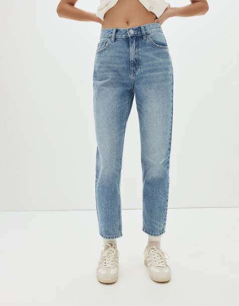 Pull&Bear – Mellanblå jeans i mom-modell med hög midja - view 1