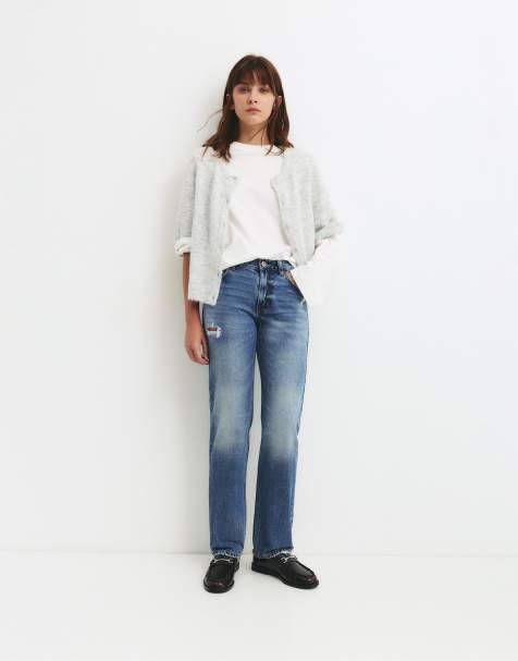 Pull&Bear – Mellanblå jeans i slim fit med medelhög midja - view 1