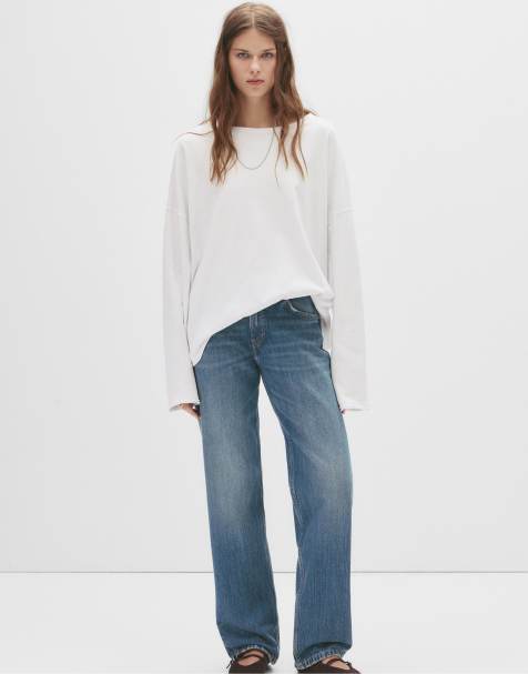 Pull&Bear – Mellanblå jeans med raka ben och medelhög midja - view 1