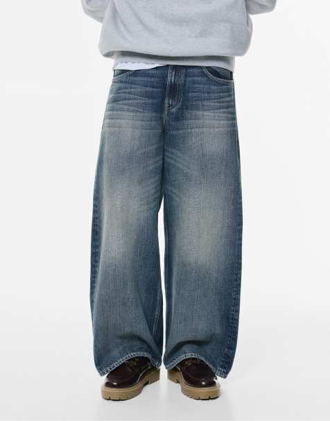 Pull&Bear – Mellanblå jeans med vida ben - view 1