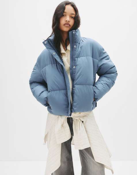 Pull&Bear – Mellanblå pufferjacka med hög krage - view 1