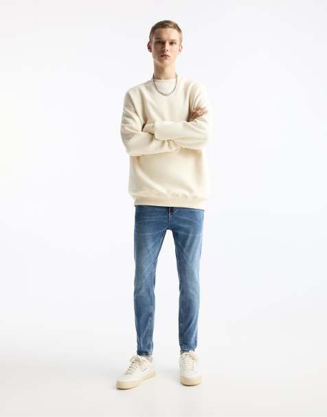 Pull&Bear – Mellanblå, tvättade jeans i morotsmodell - view 1